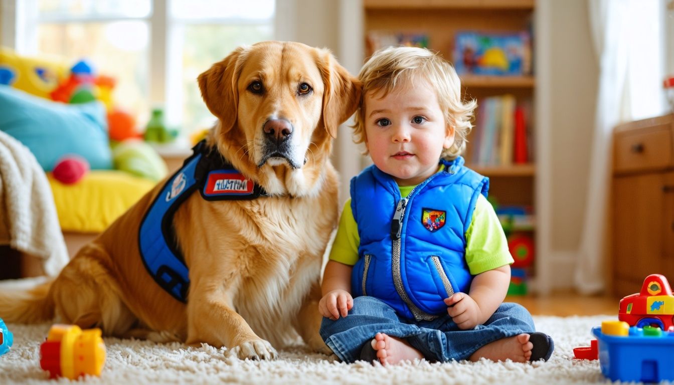 An Autism Service Dog provides support to a child with autism.